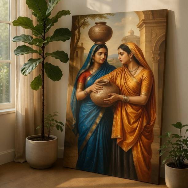 सैफ Rajasthani Women Canvas Wall Art Traditional Village Painting Decor कैनवास 30 inch x 20 inch पेंटिंग