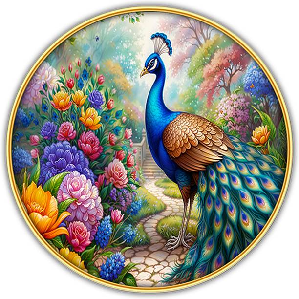 पोस्टर न फ्रेम्स Scenery Landscape Wall Painting with golden frame Round Wall Art-37021 डिजिटल रीप्रिंट 12 inch x 12 inch पेंटिंग