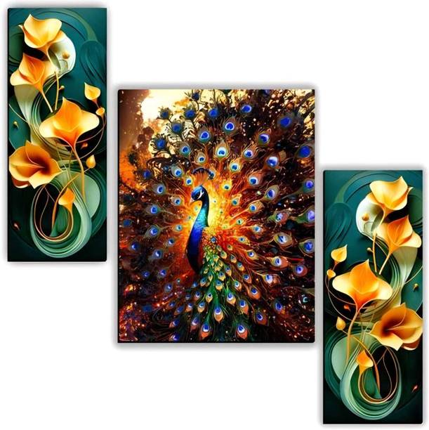 Dhimahi Enterprises Peacock Wildlif Nature Digital Reprint 11.43 inch x 5.842 inch Painting