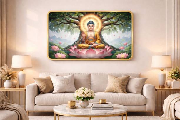 SM CRAFT Peaceful Buddha Wall Art Painting Premium Spiritual HD Mate Print Canvas 18 inch x 12 inch Painting