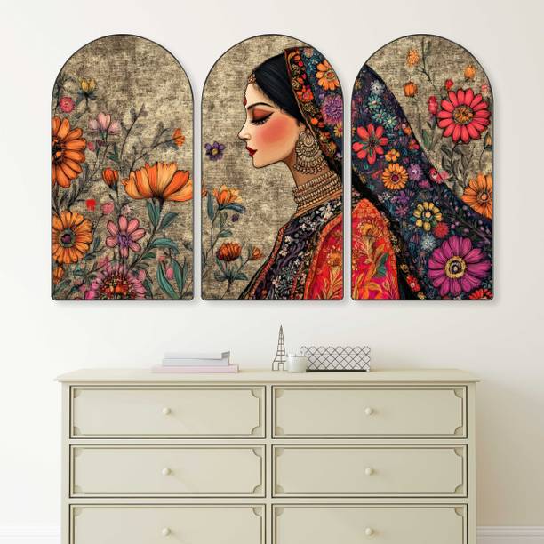 saf Traditional Indian Woman with Floral Background Wal...