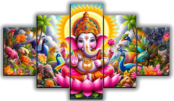 XIDLZ 5 Panel Modern Lord Ganesha scenery painting canvas Painting Digital Reprint 18 inch x 30 inch Painting