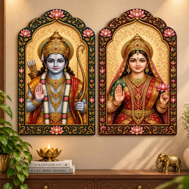 saf SAF Shri Ram & Mata Sita Lotus MDF Wall Painting – Set of 2 Digital Reprint 12 inch x 9 inch Painting