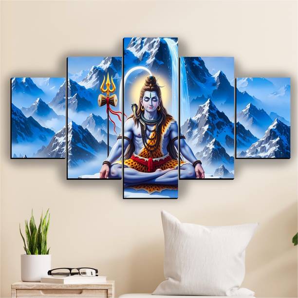 XIDLZ Mahadev photo Lord Shiva 5 panel wall painting Digital Reprint 18 inch x 30 inch Painting