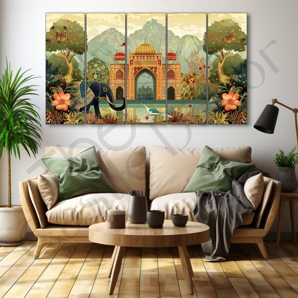 TheCastleDecor Pichwai Madhubani art BigSize wall Painting for living ,Bedroom sparkle efect Natural Colors 27 inch x 48 inch Painting