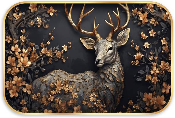 इंडियानारा Elegant Deer Wall Art for Living | Bedroom | Office Room | Hotel डिजिटल रीप्रिंट 12 inch x 18 inch पेंटिंग