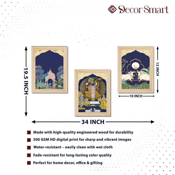 Decor Smart Shrinathji Krishna Pichwai Wall Painting Set of 3 Frames (PFDS_3PCS_1572W) NA 13 inch x 10 inch Painting