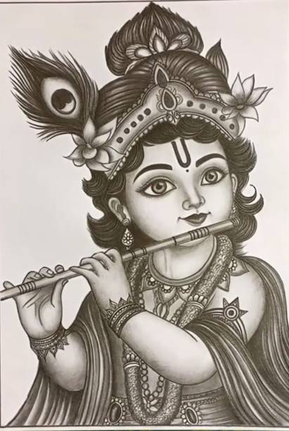 Akaar AKAAR Krishna Sketch, Pencil Sketch(Original) Pencil 9 inch x 12 inch Painting