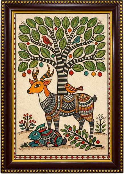 Meclay Arts Madhubani Folk Art Painting Wall Hanging Home Decor Digital Reprint 13 inch x 9 inch Painting
