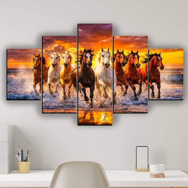 XIDLZ 5 Panel Seven Running Horses scenery painting canvas for wall Digital Reprint 18 inch x 30 inch Painting