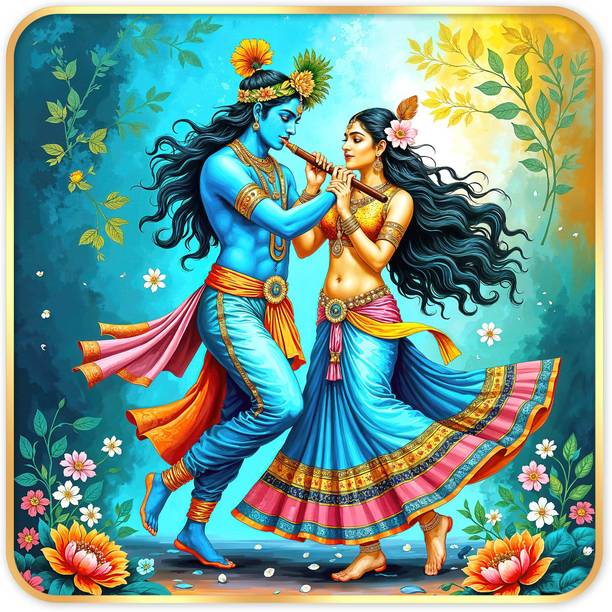 Indianara Beautiful Radha Krishna Painting for Living | Bedroom | Hall | Hotel Digital Reprint 16 inch x 16 inch Painting