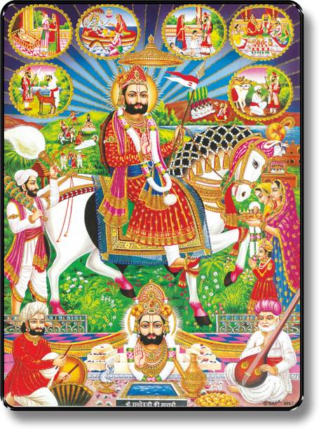 SAF PRINT paintings Ramdev ji madhubani painting Black Slim Frame wall decoration items