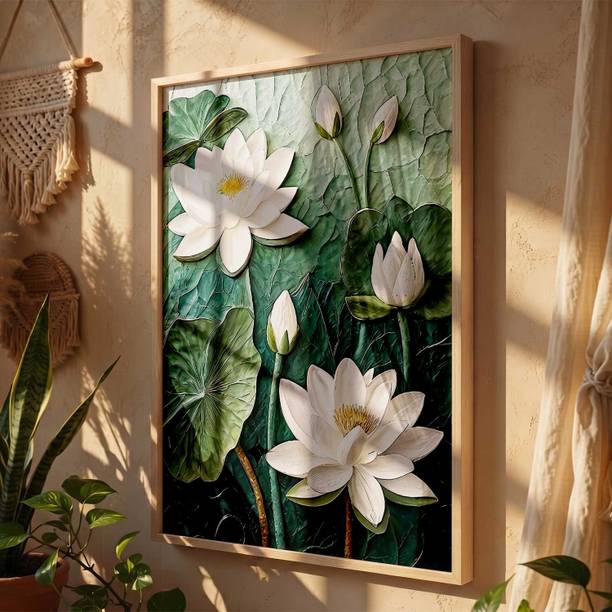 Hothouse Aesthetic Lotus Art Wall Painting Home Decoration With Frame For Living Room 3D Painting 17 inch x 13 inch Painting