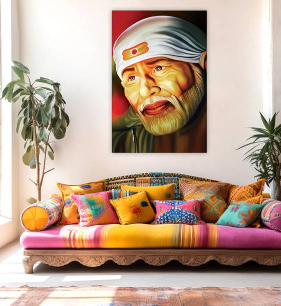 Indianara Rolled Sparkled Lord Sai Baba Art Print for Room Decor Digital Reprint 36 inch x 24 inch Painting