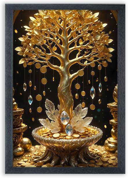 देवगीफ Golden Tree Frame For Wall Mounted Painting scenery डिजिटल रीप्रिंट 10 inch x 14 inch पेंटिंग