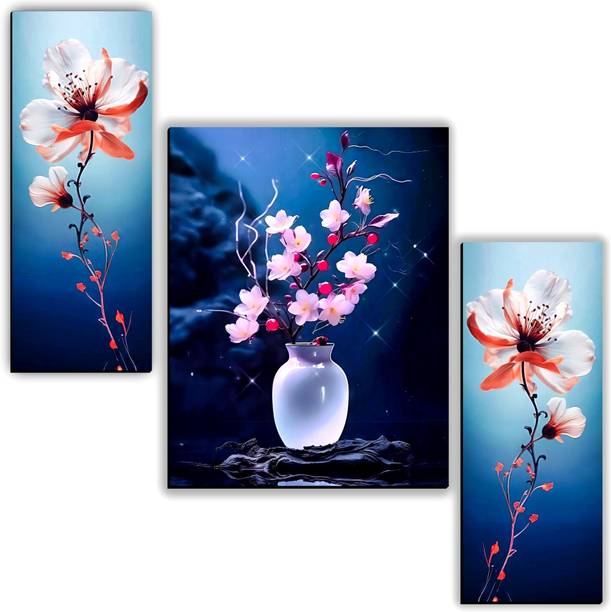 XIDLZ 3 Panel Floral Home decor wall painting art Digital Reprint 12 inch x 18 inch Painting