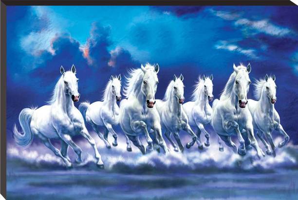 ArtMantra 7 Running Horses Vastu Sparkle Glossy UV Textured Digital Reprint 12 inch x 18 inch Painting