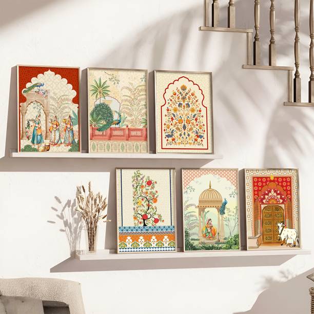 Artifly Pichwai Paintings for Living Room and wall decor Set of 6 Framed pichwai08 Digital Reprint 13 inch x 10 inch Painting