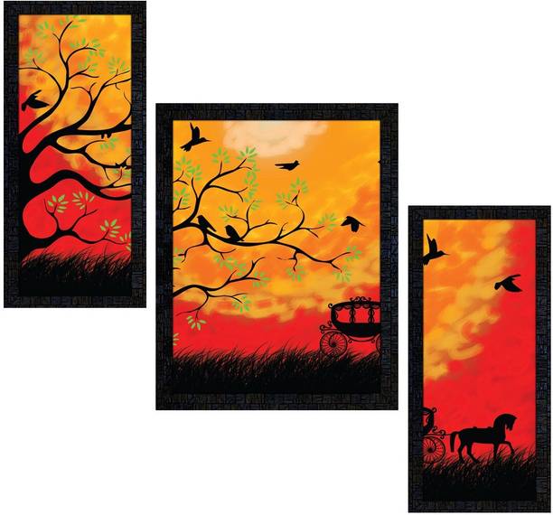 पोस्टर न फ्रेमः Landscape Scenery Set of 3 with Acrylic Sheet (Glass) painting-1681 डिजिटल रीप्रिंट 13.5 inch x 10.5 inch पेंटिंग