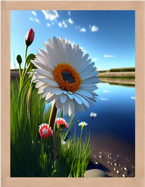 WALL PROFILE Wall Profile "The Golden-Centered Bloom Wall Art" 3D Painting 11 inch x 14 inch Painting