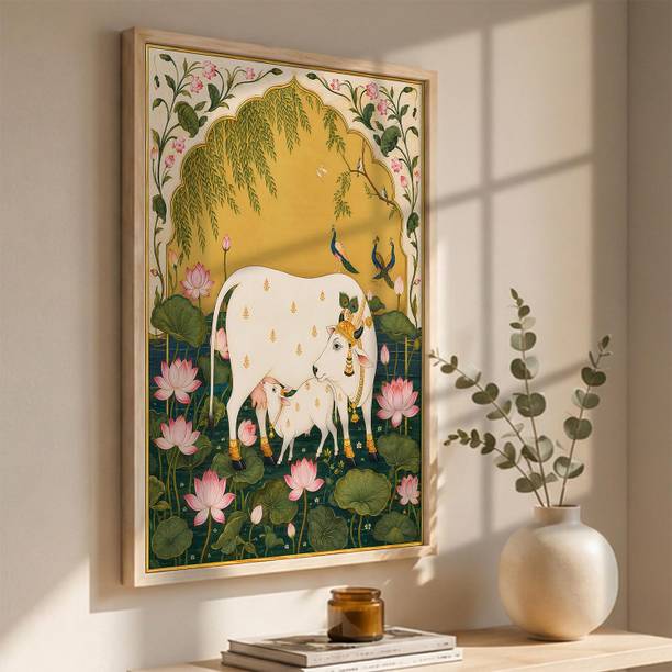 KOTART Traditional Cow Wall Art Home Decorr With Frame For Bed Room Acrylic 17 inch x 13 inch Painting