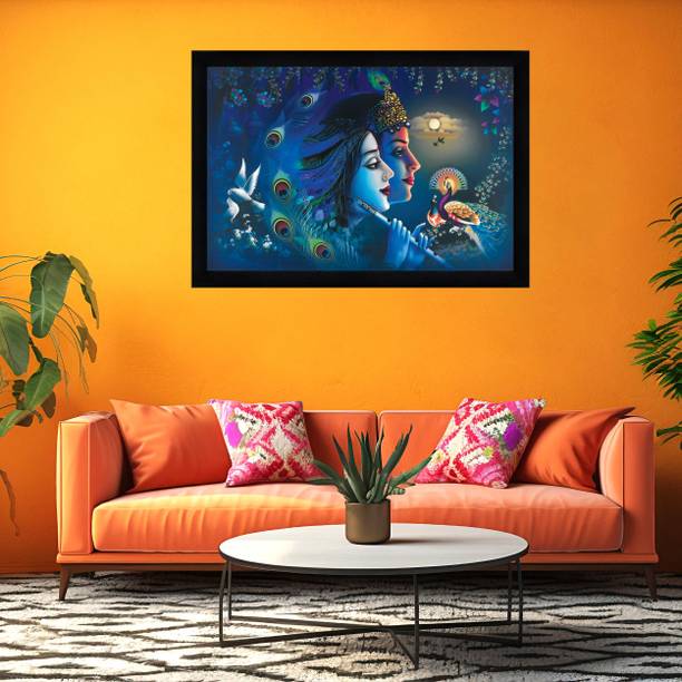 इंडियानारा Radha Krishna Without Glass Framed Art Print for Room Decor डिजिटल रीप्रिंट 14 inch x 20 inch पेंटिंग