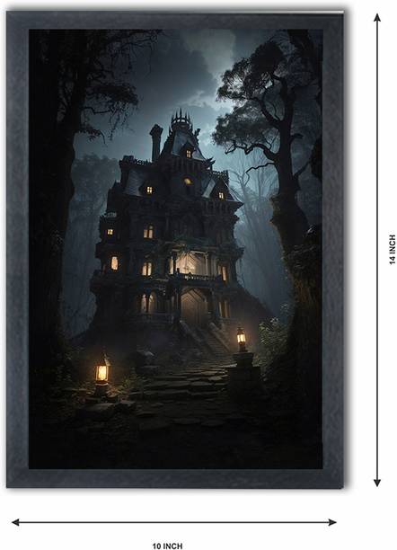 Devgift Beautiful House Scenery Photo Frame Wall Decor | Framed HD Landscape Painting Digital Reprint 10 inch x 14 inch Painting