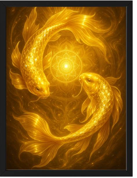 DivaFrames Vastu Fish Painting Wall Art, Golden Koi Decor for Wealth & Prosperity Digital Reprint 13 inch x 10 inch Painting
