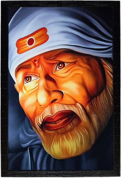 dharam arts shirdi wale Sai Baba's Divine Presence wall paintings with frame Digital Reprint 20 inch x 14 inch Painting