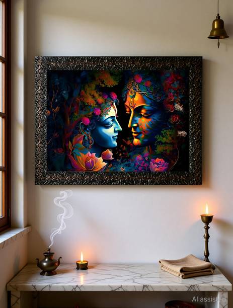 Indianara Radha Krishna Without Glass Framed Art Print for Room Decor Digital Reprint 10 inch x 13 inch Painting
