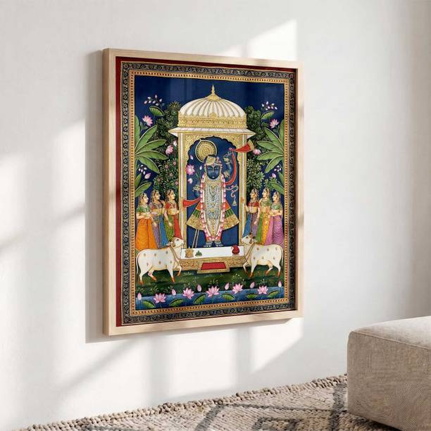 Qlixora Shrinathji Pichhwai painting Traditional Art Wall Painting Home Decoration Digital Reprint 17 inch x 13 inch Painting