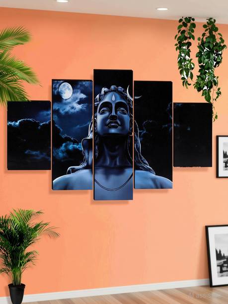 SNDArt Set Of 5 Adiyogi Shiva Modern Art Wall Paintings For Living Room Digital Reprint 18 inch x 30 inch Painting