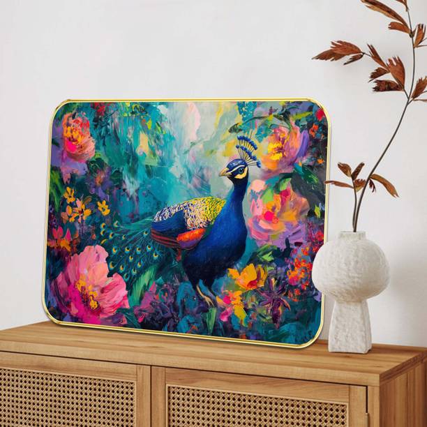 saf “Peacock in Bloom” Vibrant Floral Wall Art Digital Reprint 19.5 inch x 13.5 inch Painting