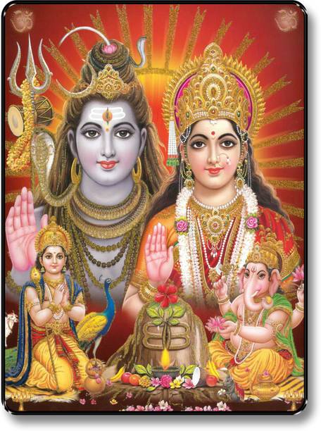 SAF PRINT Shiv Parivaar religious painting Black Slim Frame wall decoration items
