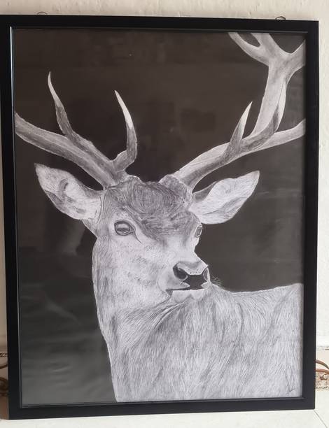 Artsvivek DEER,ORIGANAL Pencil 29 inch x 1 inch Painting