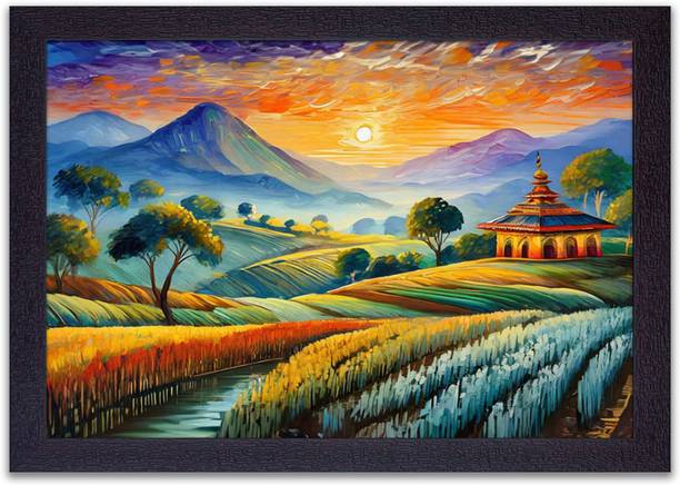 Masstone Beautiful Lake Scenery UV Textured Effect Framed HD Digital Reprint 14 inch x 20 inch Painting
