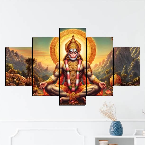 XIDLZ 5 Panel Modern Hanuman Ji Home decor scenery painting canvas for wall Digital Reprint 18 inch x 30 inch Painting