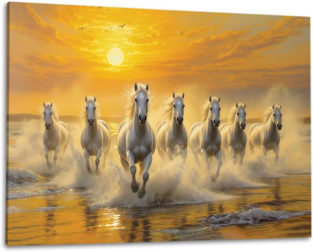 TheCastleDecor The Castle Decor 7 Running White Horses Vastu Wall Art 16x24 Inch Digital Reprint 16 inch x 24 inch Painting