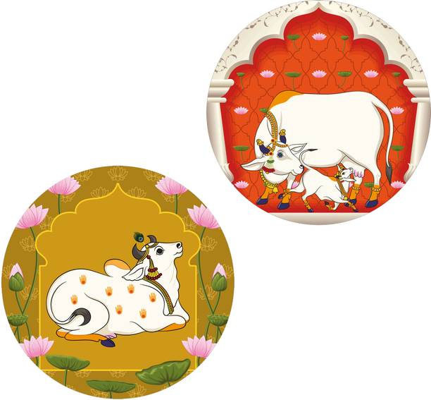 Indianara Set of 2 Pichwai Round Shape Wall Painting for living room/Home/Bedroom/Office Digital Reprint 12 inch x 12 inch Painting