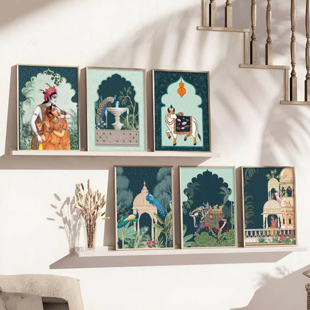 Artifly Pichwai Paintings for Living Room and wall decor Set of 6 Framed pichwai09 Digital Reprint 13 inch x 10 inch Painting