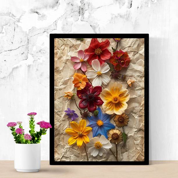 Gullymade Colorful Flowers Wall Art 13x9.5 Inch Wooden Frame Digital Reprint 13 inch x 9.5 inch Painting
