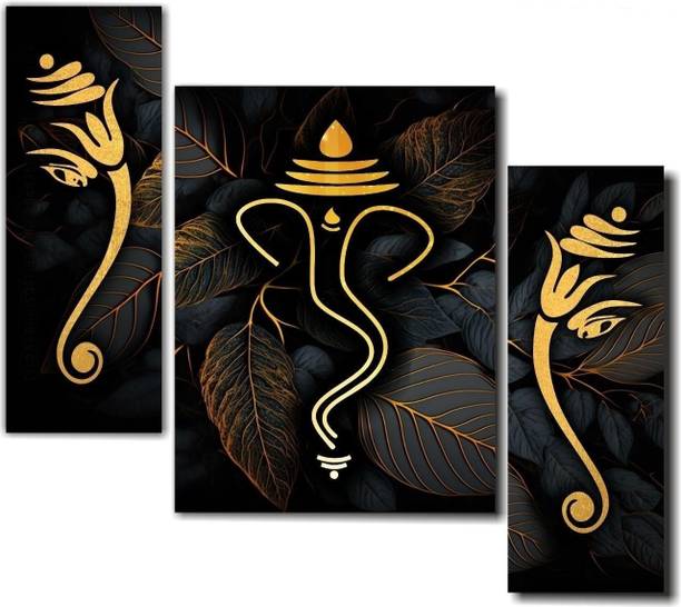 SNDArt Set Of 3 Lord Ganesha Wall Painting For Home Decoration Digital Reprint 12 inch x 18 inch Painting
