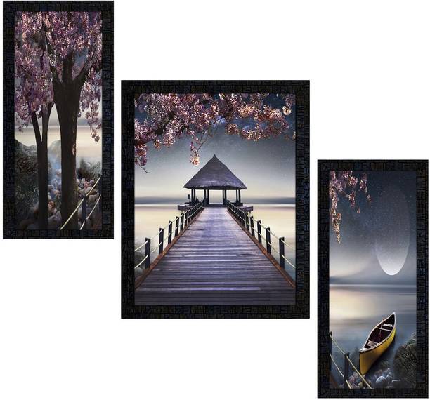 Poster N Frames Set of 3 with Acrylic Sheet (Glass) Natural Landscape Scenery framed-1723 Digital Reprint 13.5 inch x 10.5 inch Painting