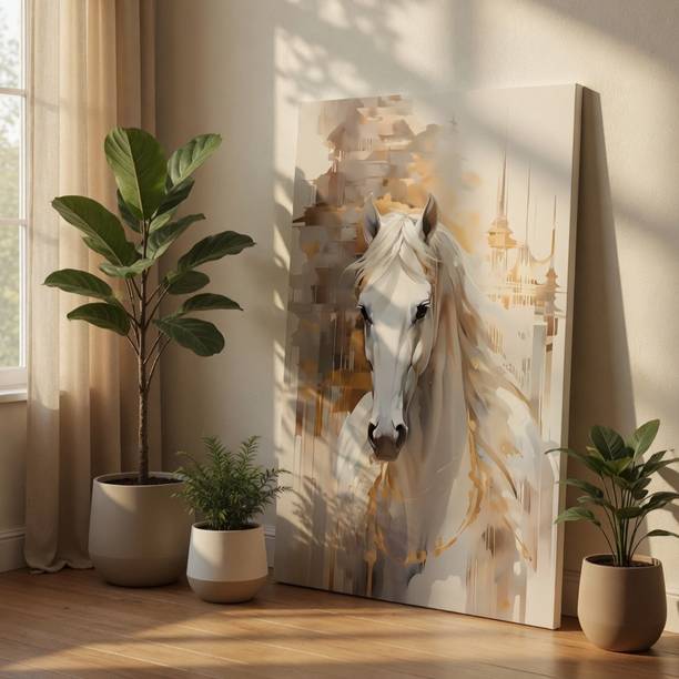 saf Elegant Abstract White Horse Canvas Wall Art Print Canvas 30 inch x 20 inch Painting