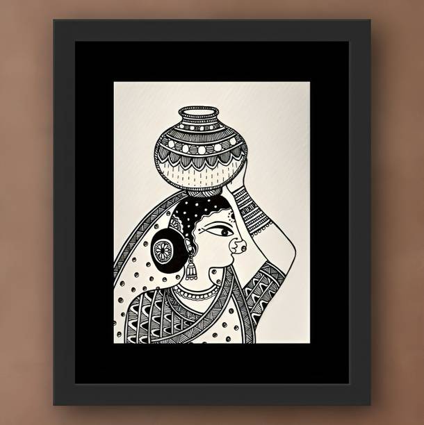 GiftArts Madhubani Unframed Handmade Art Painting for Home & Wall Decor Pencil 16.5 inch x 11.7 inch Painting