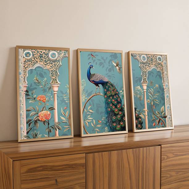 TheCastleDecor Madhubani Pichwai Peacock Vastu Wall Painting for Living Room & Bedroom Digital Reprint 17 inch x 11 inch Painting