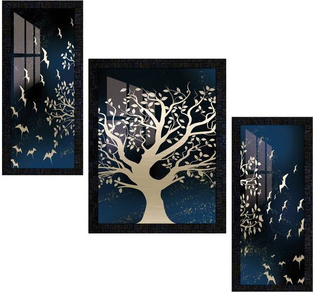Poster N Frames Landscape Scenery Set of 3 with Acrylic Sheet (Glass) painting-1805 Digital Reprint 13.5 inch x 10.5 inch Painting