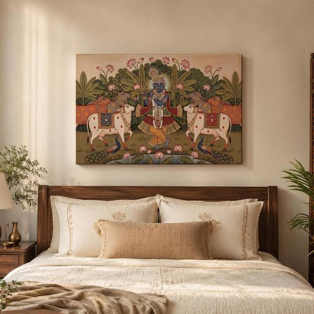 Kasavi Shrinathji Pichwai Canvas Painting Traditional Krishna Wall Art Canvas 18 inch x 26 inch Painting