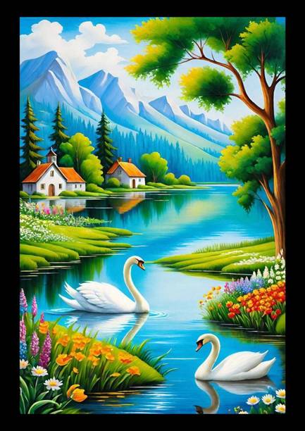 क्रूम Vastu Waterfall Scenery Wooden Frame Painting | Home Decor Item डिजिटल रीप्रिंट 13 inch x 10 inch पेंटिंग