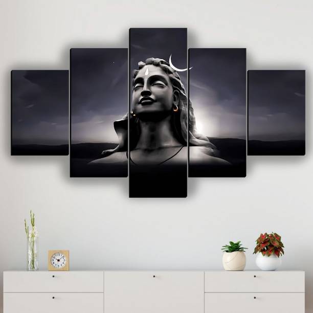 JB Creations Set of 5 Peice Lord Shiva Home decor scenery painting Digital Reprint 18 inch x 30 inch Painting